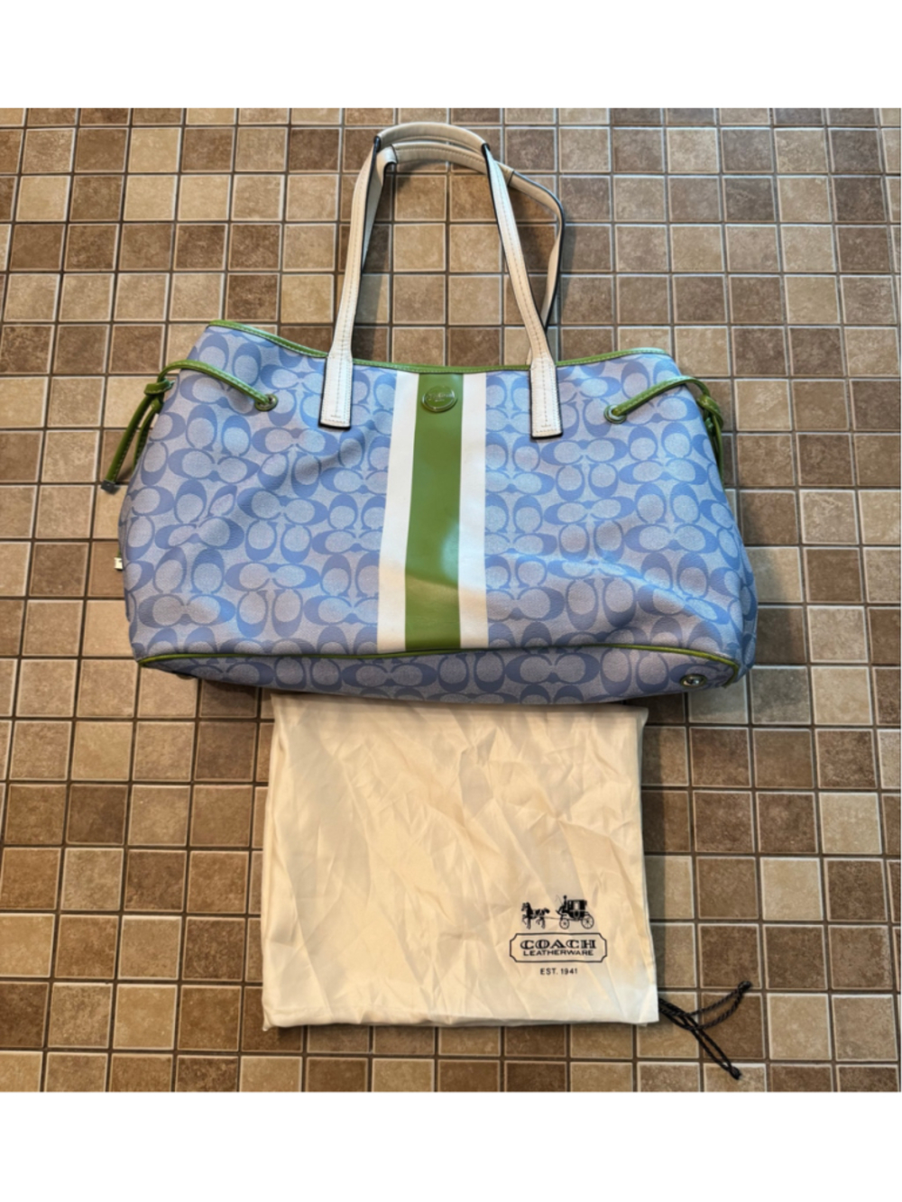 Women's Coach Signature Tote Bag One Size Blue and Green